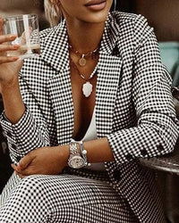 Plaid Print Lapel Collar Blazer and Pants SetAzizaK