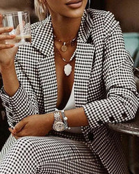 Plaid Print Lapel Collar Blazer and Pants SetAzizaK