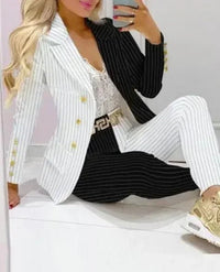 Plaid Print Lapel Collar Blazer and Pants SetAzizaK