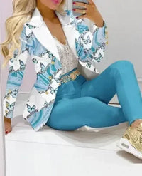 Plaid Print Lapel Collar Blazer and Pants SetAzizaK