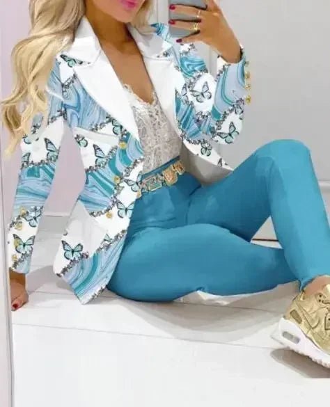 Plaid Print Lapel Collar Blazer and Pants SetAzizaK