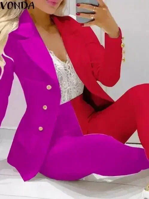 Plaid Print Lapel Collar Blazer and Pants SetAzizaK