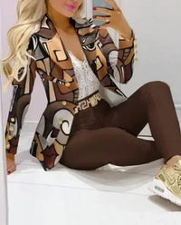 Plaid Print Lapel Collar Blazer and Pants SetAzizaK