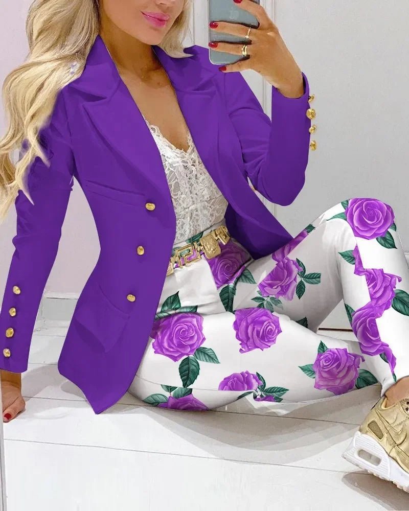 Plaid Print Lapel Collar Blazer and Pants SetAzizaK