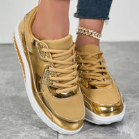 Platform Glitter Sneakers – Women’s Shiny Lace - Up TrainersAzizaK