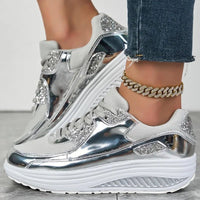Platform Glitter Sneakers – Women’s Shiny Lace - Up TrainersAzizaK