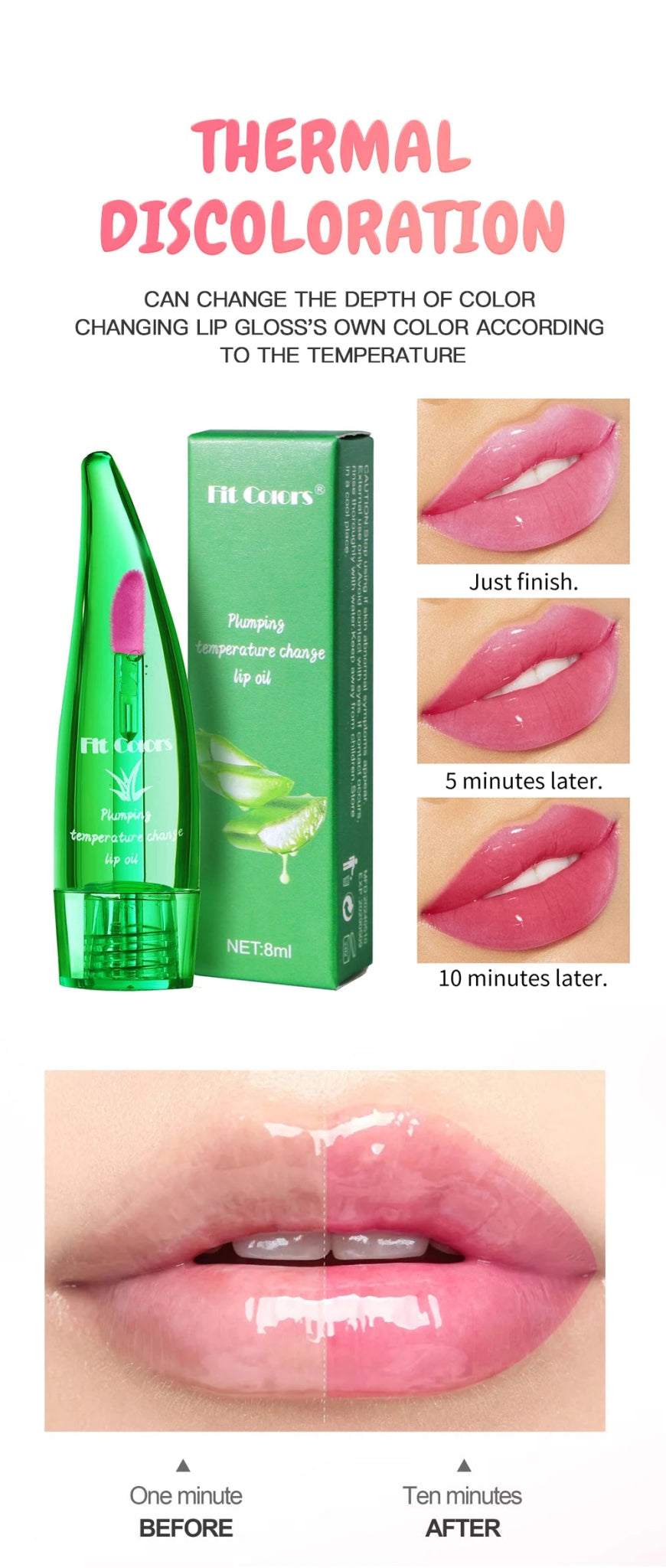 Plumping Lip Oil with Aloe Vera and Chilli | Temperature Activated Color Change | Moisturizing and Hydrating Lip Gloss for Fuller LipsAzizaK