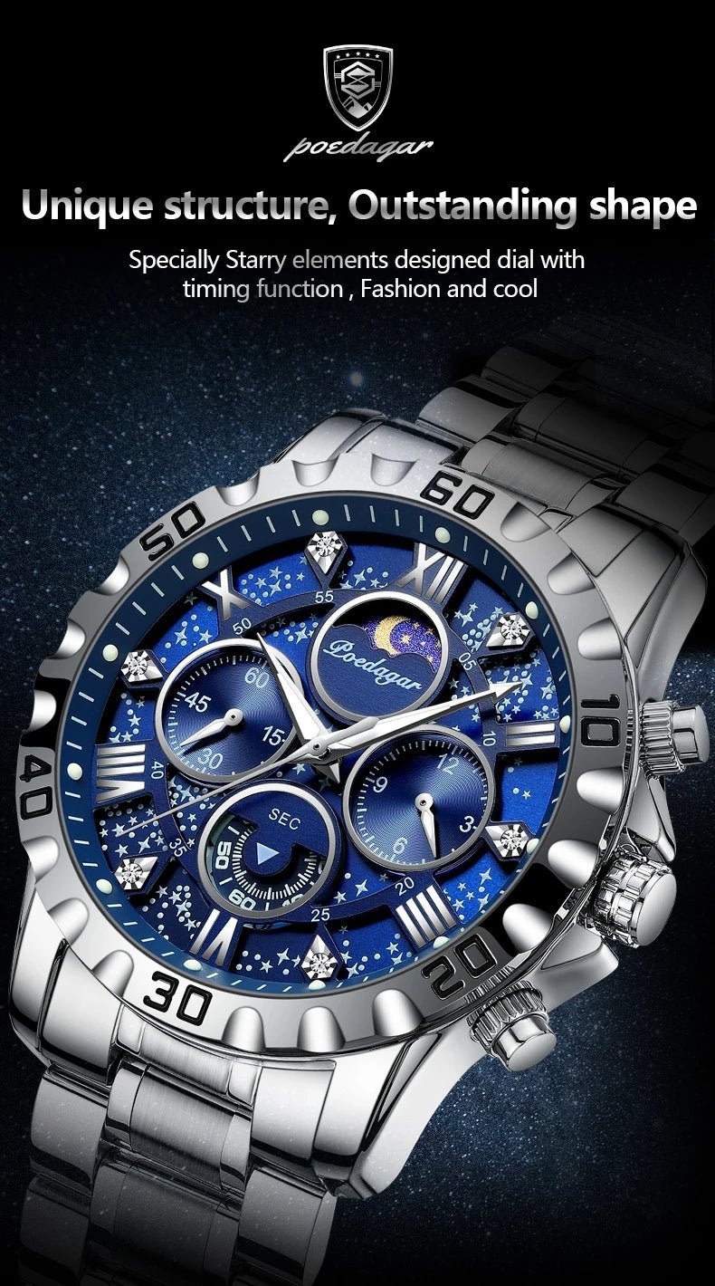 POEDAGAR Luxury Quartz Watch Sports Watch Waterproof Luminous Stainless Steel Chronograph Clock RelojAzizaK