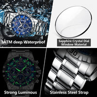 POEDAGAR Luxury Quartz Watch Sports Watch Waterproof Luminous Stainless Steel Chronograph Clock RelojAzizaK