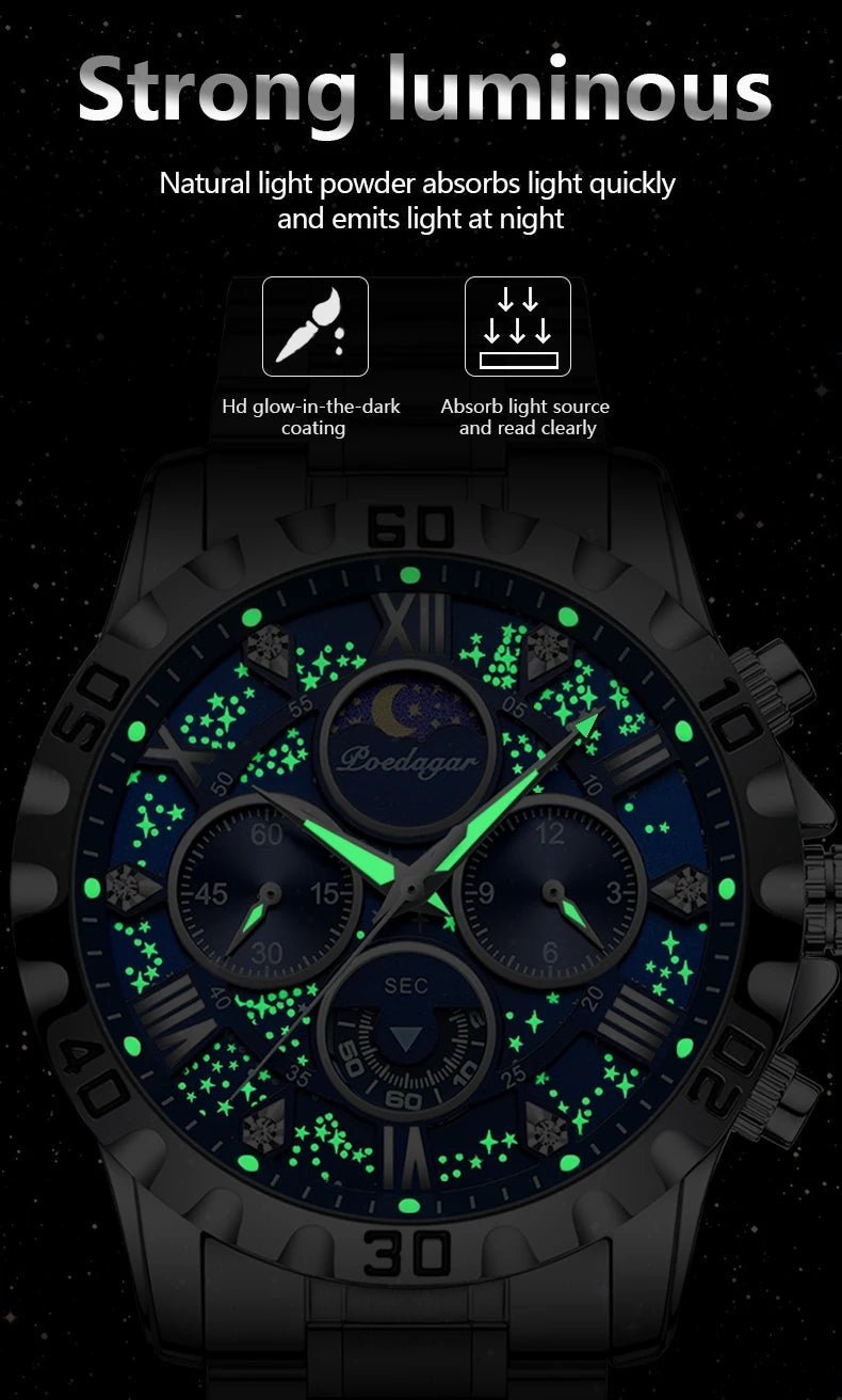 POEDAGAR Luxury Quartz Watch Sports Watch Waterproof Luminous Stainless Steel Chronograph Clock RelojAzizaK
