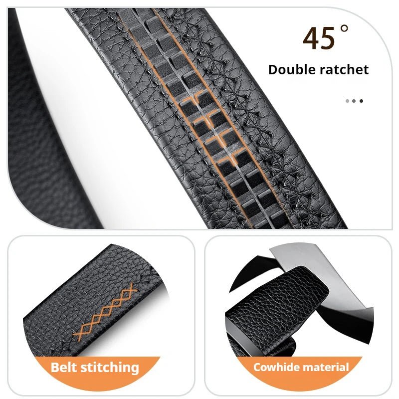 Premium Genuine Leather Men’s Belt with Automatic Ratchet Buckle – Elegant and DurableAzizaK