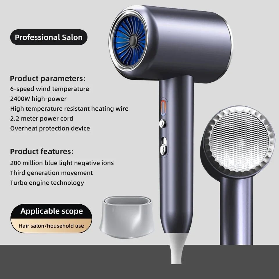 Professional Hair Dryer Hot Cold Wind Air Brush Hairdryer Negative Lonic Blow Dryer Strong PowerDryer Salon Tool 2400W 3th GearAzizaK