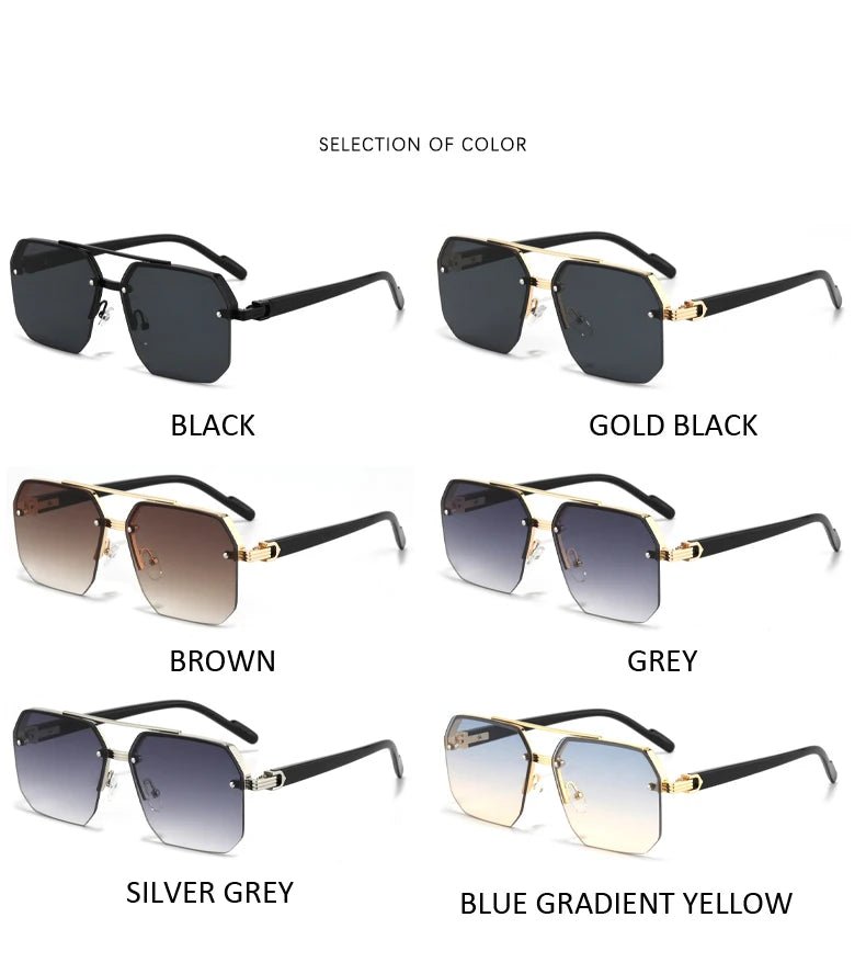 Retro Oversized Double Bridge Metal Sunglasses UV400AzizaK