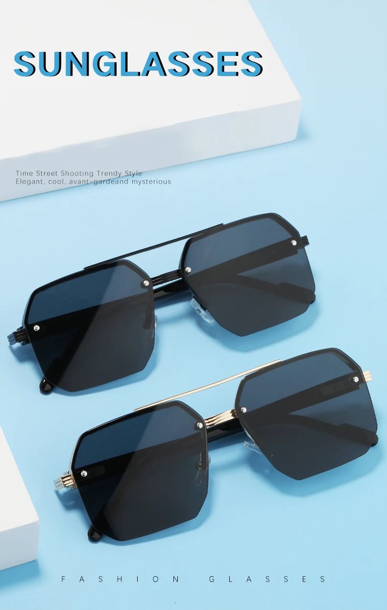 Retro Oversized Double Bridge Metal Sunglasses UV400AzizaK