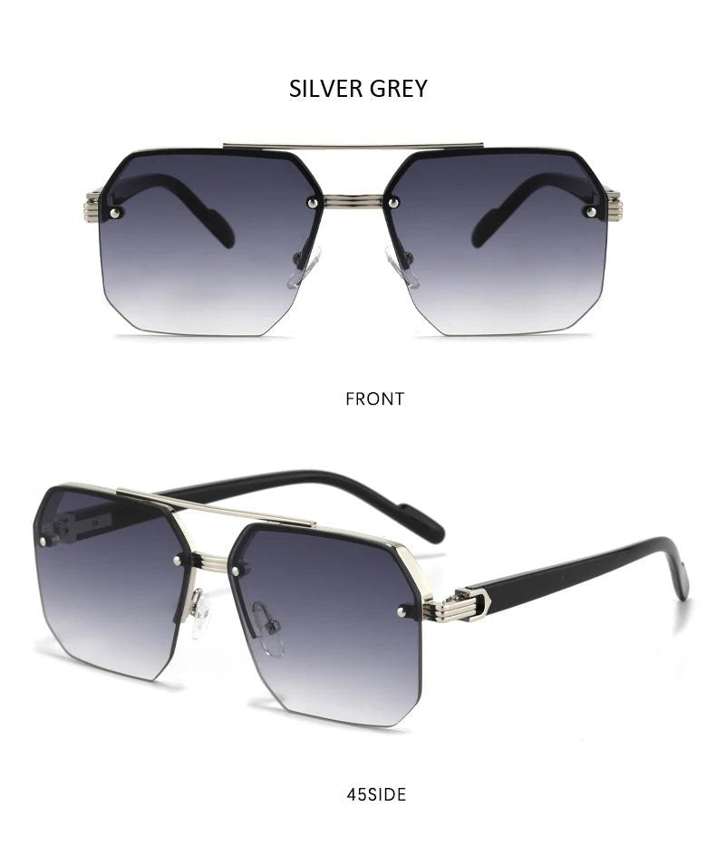 Retro Oversized Double Bridge Metal Sunglasses UV400AzizaK