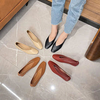 Retro Square Toe Flats – Women’s Low Heel Slip - OnsAzizaK