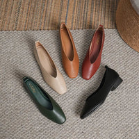 Retro Square Toe Flats – Women’s Low Heel Slip - OnsAzizaK