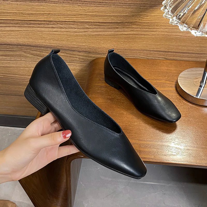 Retro Square Toe Flats – Women’s Low Heel Slip - OnsAzizaK