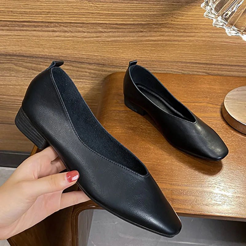 Retro Square Toe Flats – Women’s Low Heel Slip - OnsAzizaK