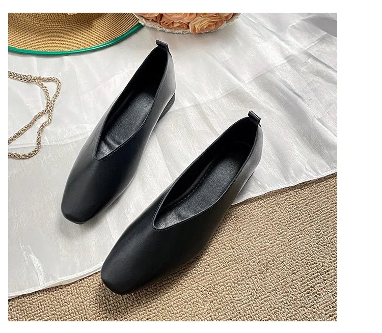 Retro Square Toe Flats – Women’s Low Heel Slip - OnsAzizaK