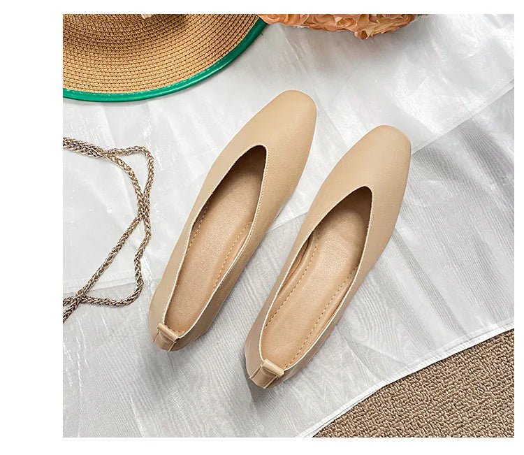 Retro Square Toe Flats – Women’s Low Heel Slip - OnsAzizaK