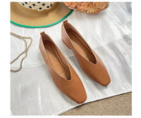 Retro Square Toe Flats – Women’s Low Heel Slip - OnsAzizaK