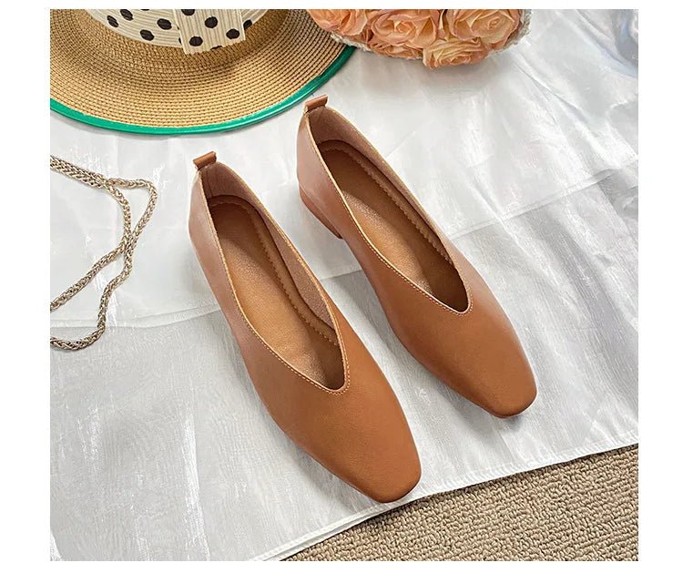 Retro Square Toe Flats – Women’s Low Heel Slip - OnsAzizaK