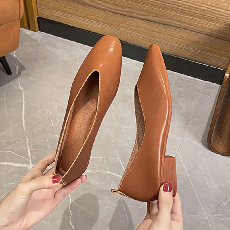 Retro Square Toe Flats – Women’s Low Heel Slip - OnsAzizaK
