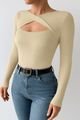 Ribbed Knit Long Sleeve Top with Cutout DesignAzizaK