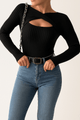 Ribbed Knit Long Sleeve Top with Cutout DesignAzizaK