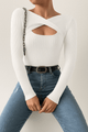Ribbed Knit Long Sleeve Top with Cutout DesignAzizaK