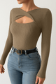 Ribbed Knit Long Sleeve Top with Cutout DesignAzizaK