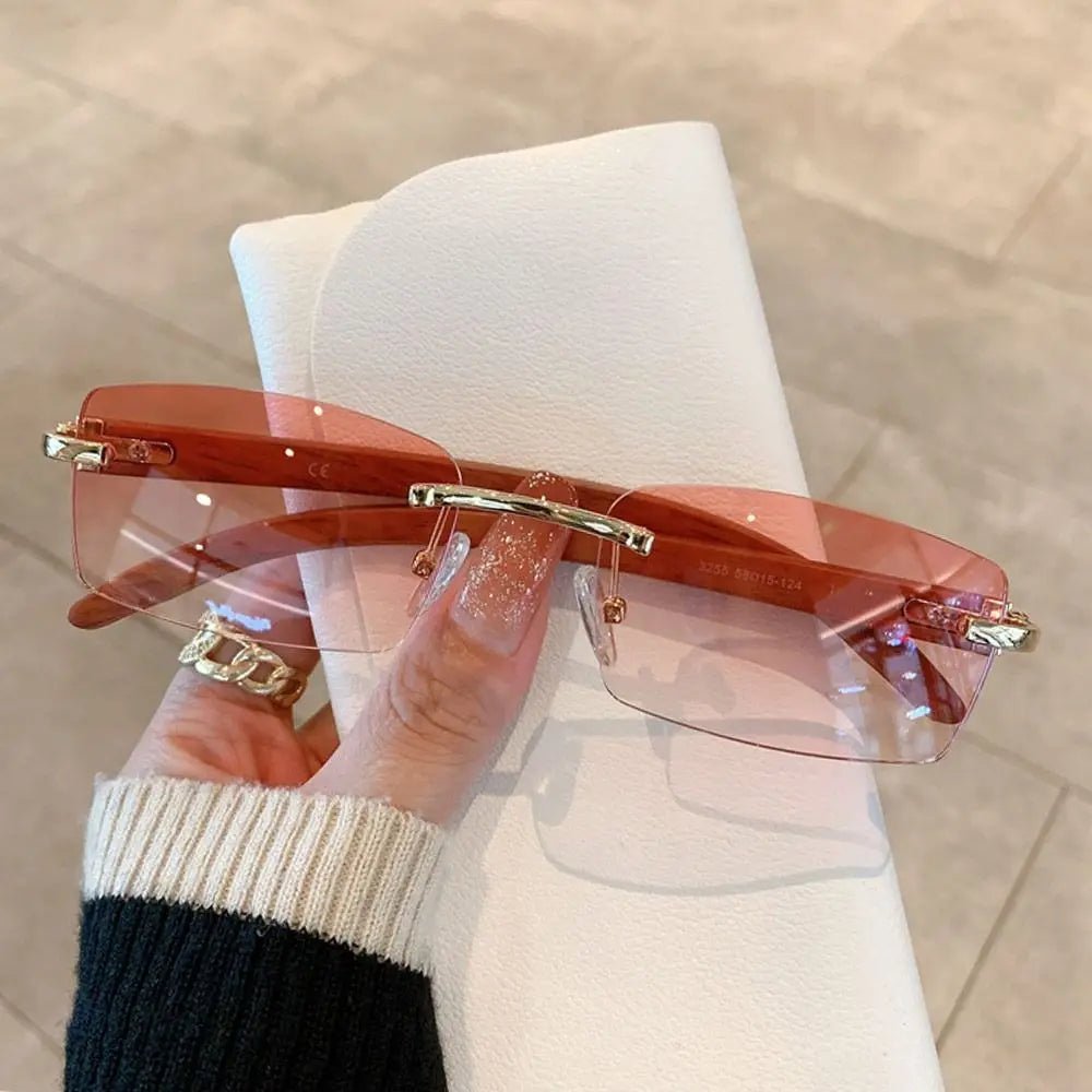 Rimless Square Sunglasses Retro Designer Gold Leopard Style LensesAzizaK