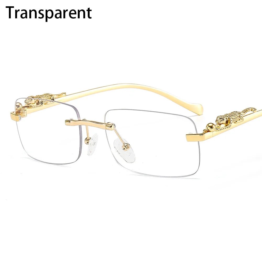 Rimless Square Sunglasses Retro Designer Gold Leopard Style LensesAzizaK