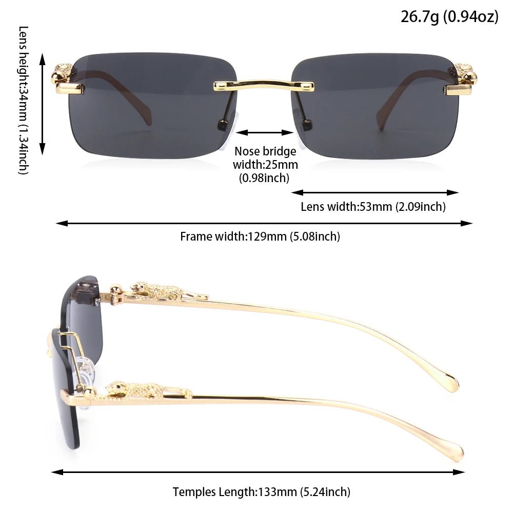 Rimless Square Sunglasses Retro Designer Gold Leopard Style LensesAzizaK