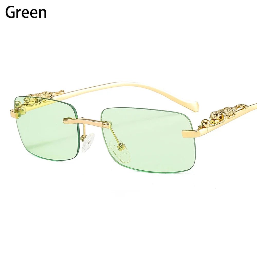 Rimless Square Sunglasses Retro Designer Gold Leopard Style LensesAzizaK