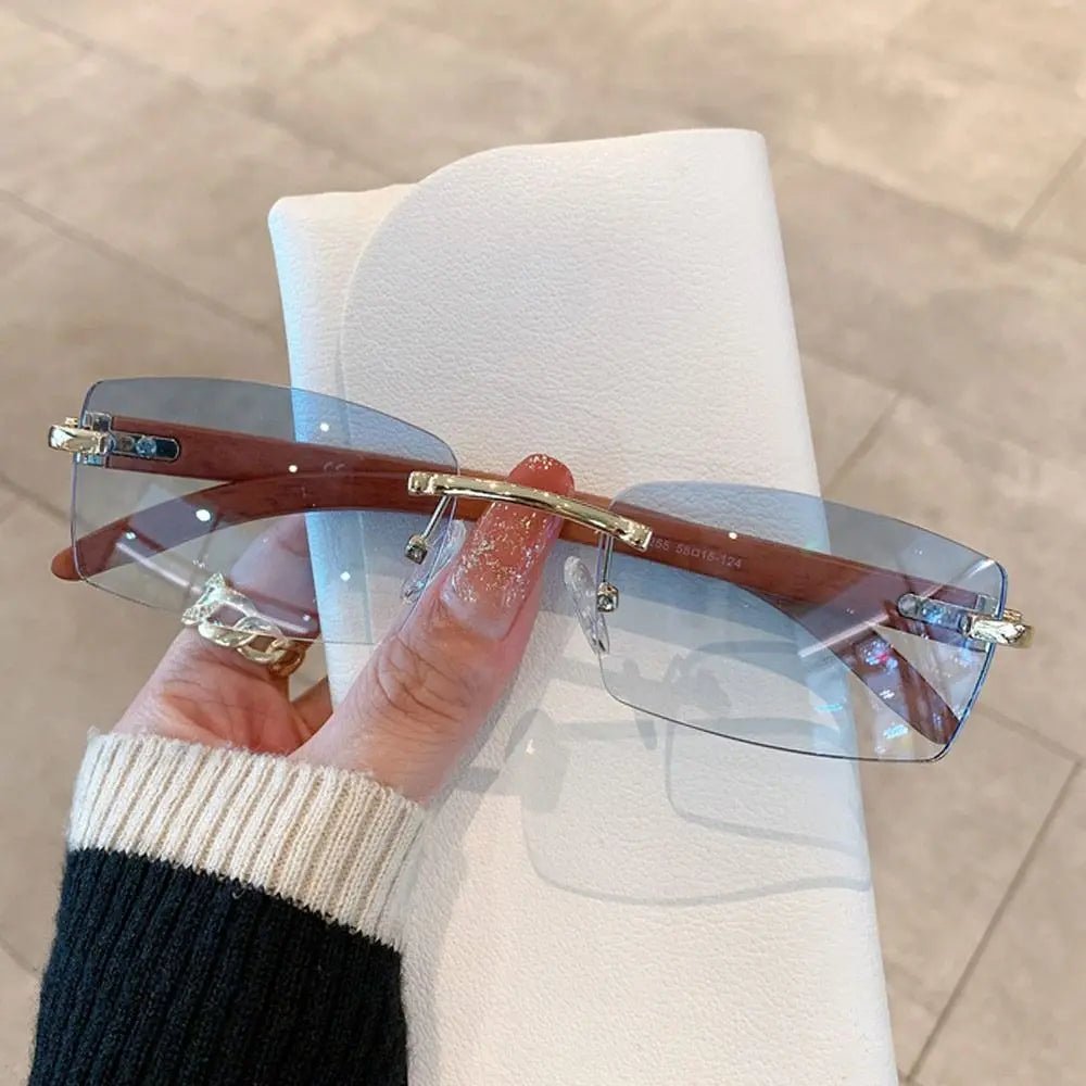 Rimless Square Sunglasses Retro Designer Gold Leopard Style LensesAzizaK