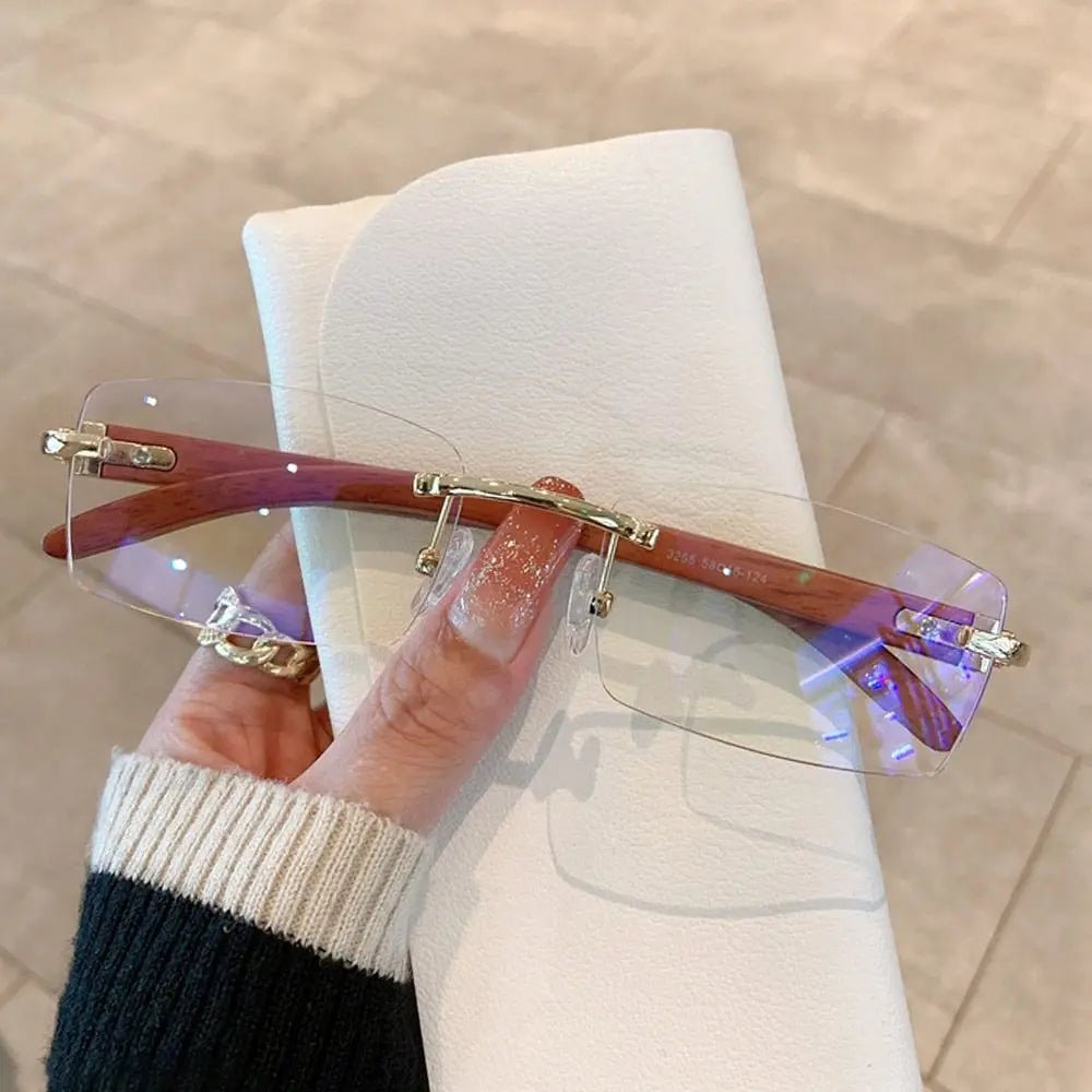 Rimless Square Sunglasses Retro Designer Gold Leopard Style LensesAzizaK