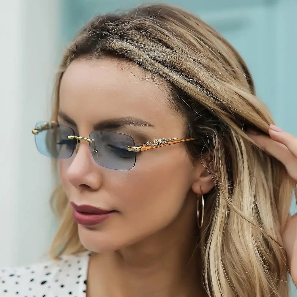 Rimless Square Sunglasses Retro Designer Gold Leopard Style LensesAzizaK