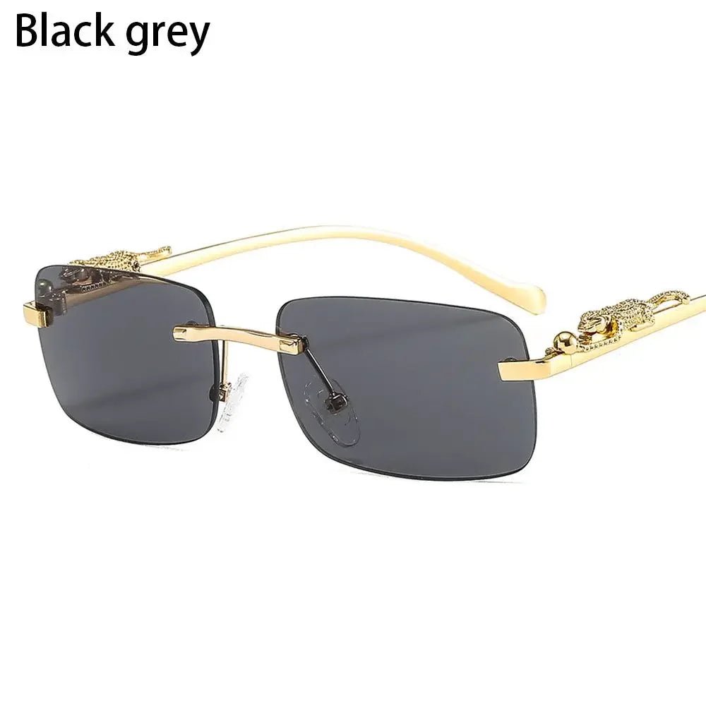 Rimless Square Sunglasses Retro Designer Gold Leopard Style LensesAzizaK