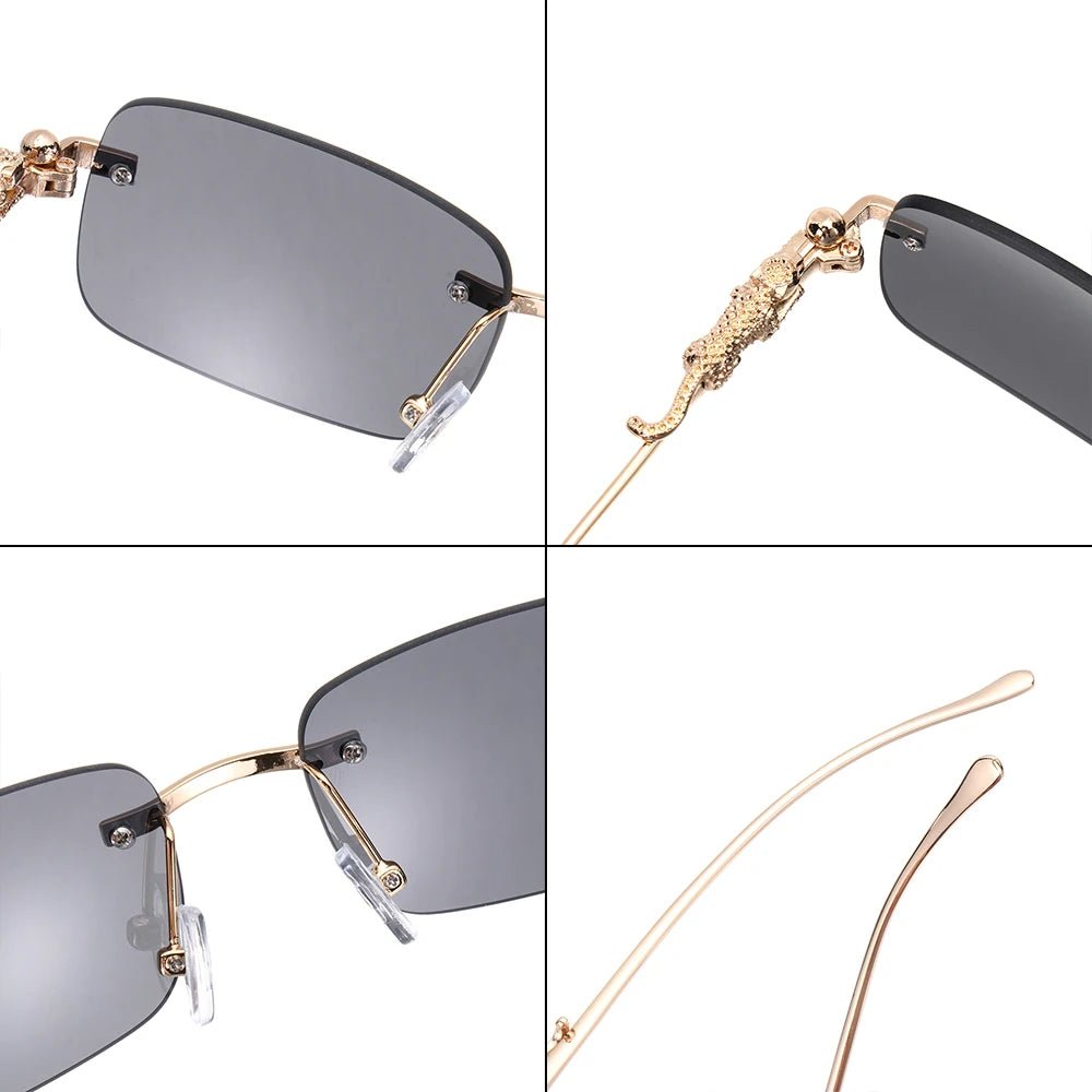 Rimless Square Sunglasses Retro Designer Gold Leopard Style LensesAzizaK