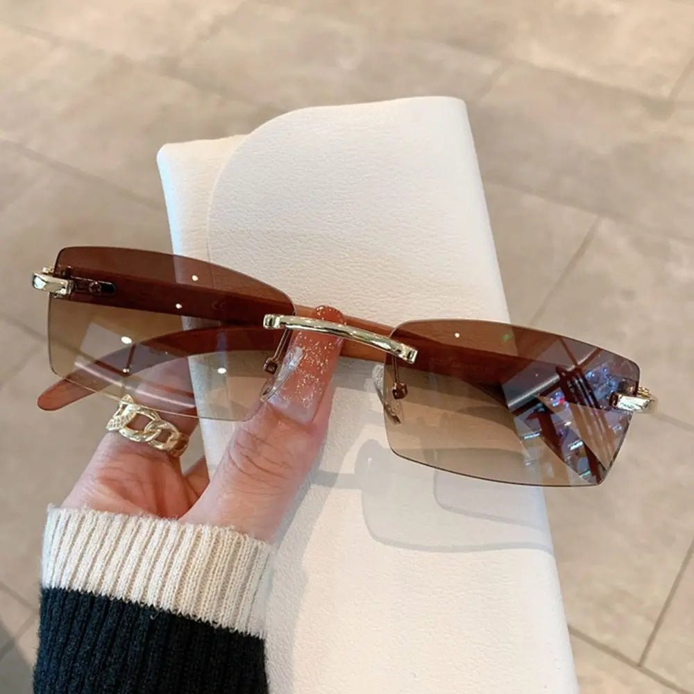 Rimless Square Sunglasses Retro Designer Gold Leopard Style LensesAzizaK