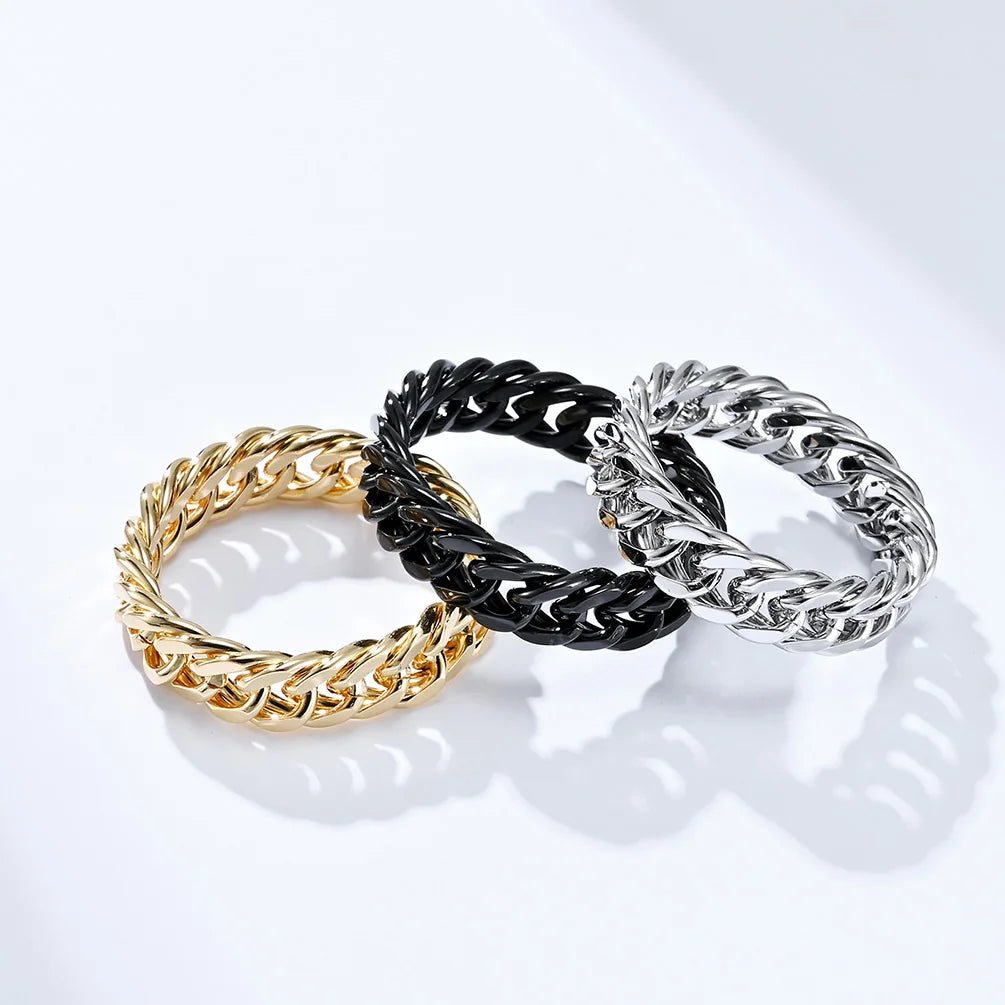 Rings Chain Link Design Stainless Steel Black Gold SilverAzizaK