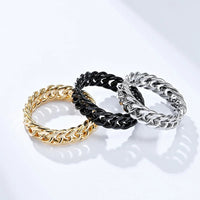 Rings Chain Link Design Stainless Steel Black Gold SilverAzizaK