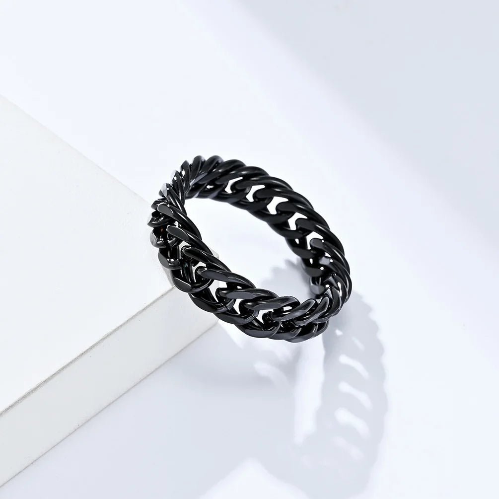 Rings Chain Link Design Stainless Steel Black Gold SilverAzizaK