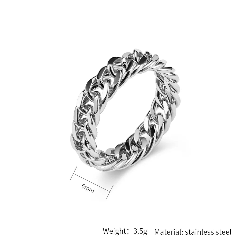 Rings Chain Link Design Stainless Steel Black Gold SilverAzizaK