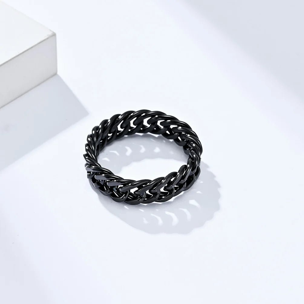 Rings Chain Link Design Stainless Steel Black Gold SilverAzizaK