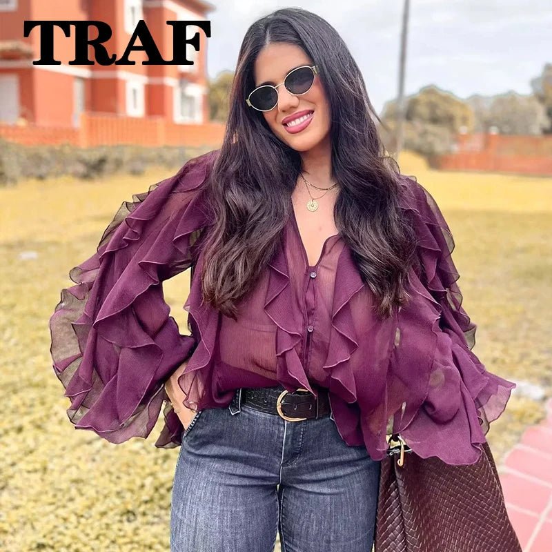 Ruffle V - Neck BlouseAzizaK