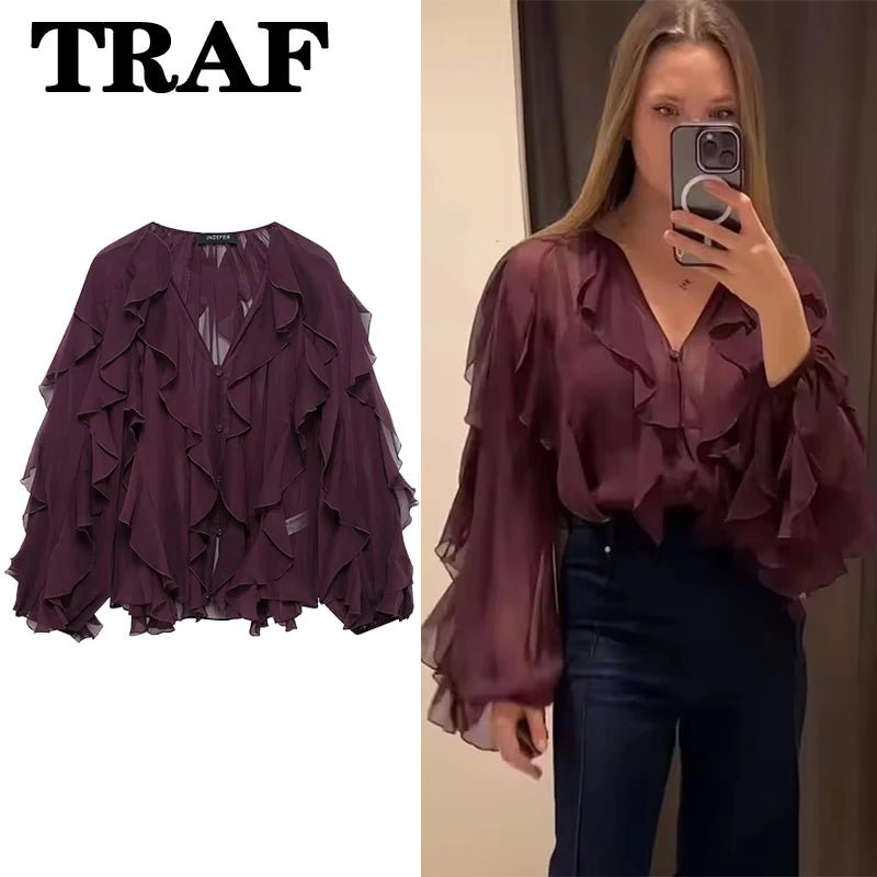 Ruffle V - Neck BlouseAzizaK