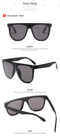 SHAUNA Retro Oversized Aviator Sunglasses with RivetsAzizaK
